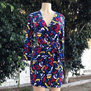 Anne Klein multi color front wrap mid dress